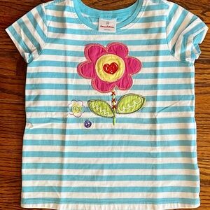 Hanna Andersson Blue and Pink Short Sleeve Tee with Flower Appliqué